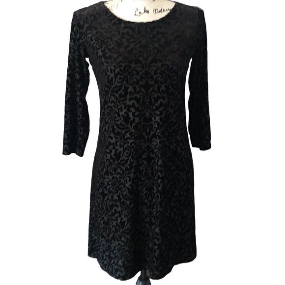 Adrienne vittadini black velvet & shear shift dress XS - Picture 2 of 9